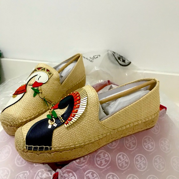 Tory Burch Parrot Espadrille Raffia/Calf Leather - Picture 2 of 13